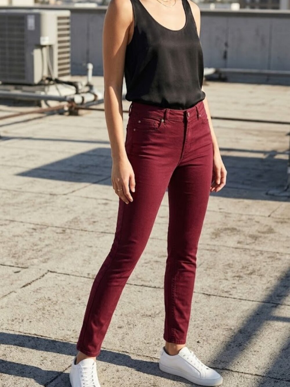 MANGO Jeans Women's Size 6 Wine Burgundy Skinny Slacks Pants Purple Slim Stretch